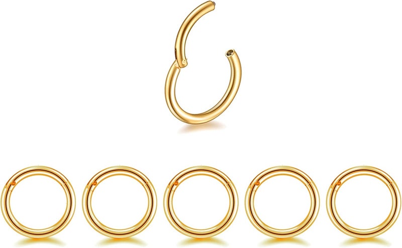HQLA 5Pcs 16G 18G Surgical Steel Nose Rings Hoop Tragus Septum Cartilage Hoop Earrings For Women Men Body Piercing Jewelry Kit Bar Length 6mm/8mm/10mm/12mm/14mm - Image 1